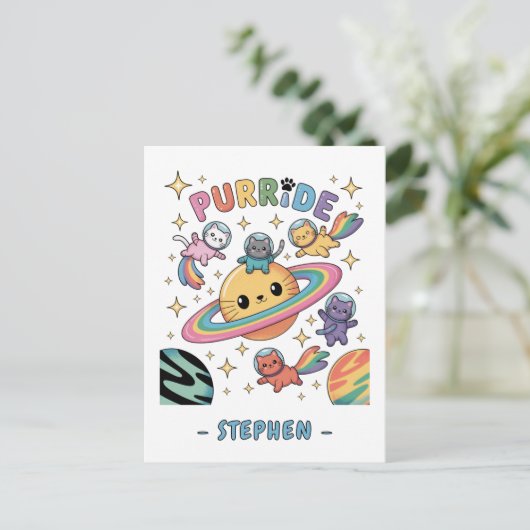 パーライド宇宙猫 – Octours Catsかわいい ポストカード (スタンド正面)
