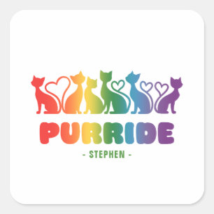 パーライド – レインボーキャットシルエットLGBTQ+プライドプン スクエアシール