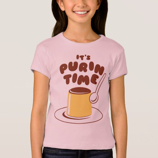 パーリンタイムだ！（茶）プリン Tシャツ (正面)