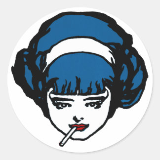 パーリーフランスのガールブルーアイコポップ・アートのンヴィンテージレトロ ラウンドシール