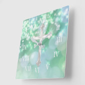 パーリー・クロス with アクア・スパークル スクエア壁時計 (傾斜)