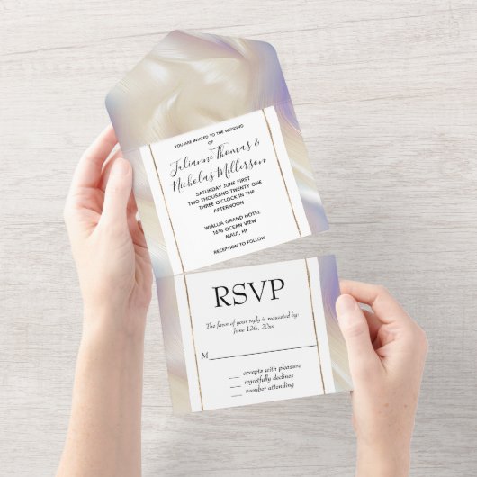 パールかわいらしパープルアクアグラマエレガントルスワール オールインワン招待状 (貼ってはがせる)