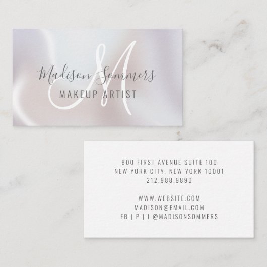 パールきらめくモノグラムメイクアップアーティスト 名刺 (正面/裏面)