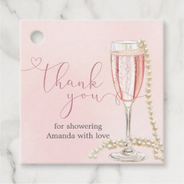 パールとピンクのプロセッコのブライズシャワー フェイバータグ