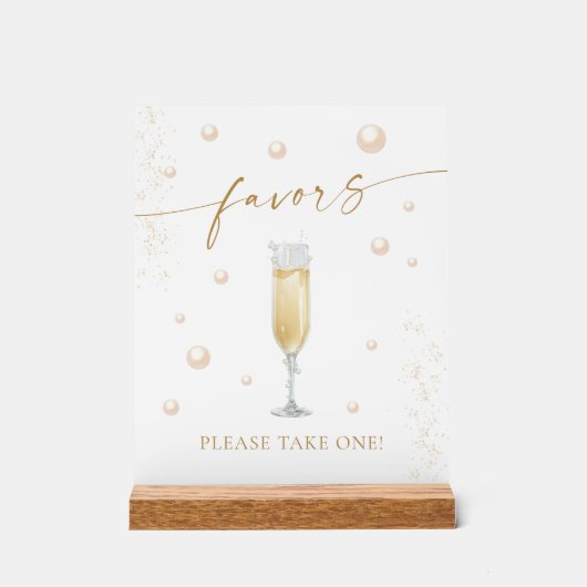 パールとプロセッコのウェディングシャワーのお土産 アクリルサイン (正面)