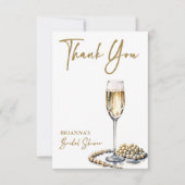 パールとプロセッコのウェディングシャワー エレガントな印刷物 サンキューカード (正面)