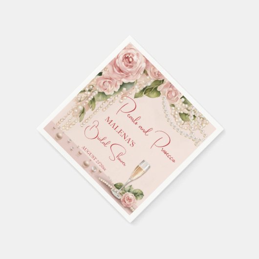 パールとプロセッコのウェディングシャワー エレガントな印刷 スタンダードカクテルナプキン (角)