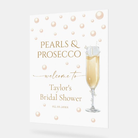 パールとプロセッコのウェディングシャワー テーマ ウェルカム アクリルサイン (傾斜)