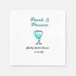パールとプロセッコのウェディングシャワー 青 黒 ネーム スタンダードカクテルナプキン
