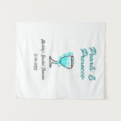 パールとプロセッコのウェディングシャワー 青 黒 ネーム タペストリー (正面(横))