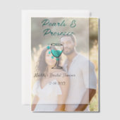 パールとプロセッコのウェディングシャワー 青 黒 ネーム ベラム紙招待状 (オフセット (カップル))