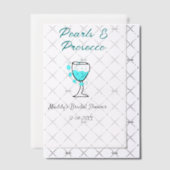 パールとプロセッコのウェディングシャワー 青 黒 ネーム ベラム紙招待状 (オフセット (招待状))