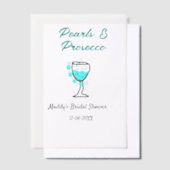 パールとプロセッコのウェディングシャワー 青 黒 ネーム ベラム紙招待状 (オフセット)