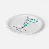 パールとプロセッコのウェディングシャワー 青 黒 ネーム ペーパープレート (アングル)