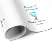 パールとプロセッコのウェディングシャワー 青 黒 ネーム ラッピングペーパー (ロールコーナー)