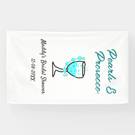 パールとプロセッコのウェディングシャワー 青 黒 ネーム 横断幕 (横)