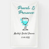 パールとプロセッコのウェディングシャワー 青 黒 ネーム 横断幕 (縦)