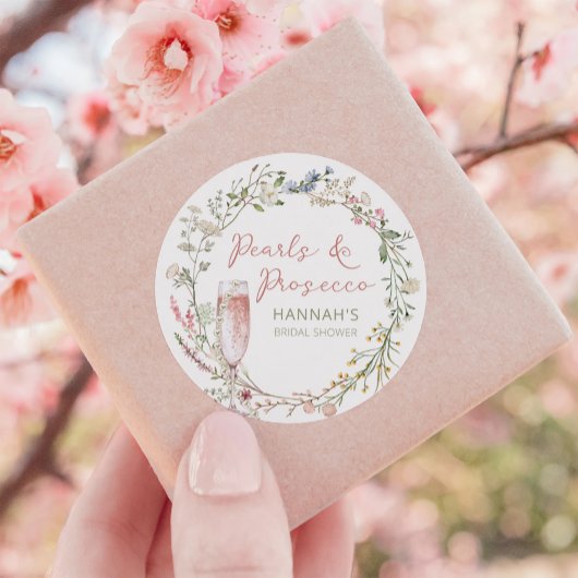 パールとプロセッコのウェディング ブライダルシャワー ラウンドシール