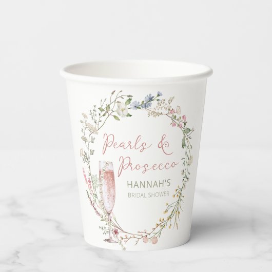 パールとプロセッコのウェディング ブライダルシャワー 紙コップ (裏面)