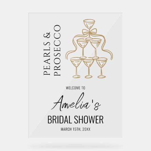 パールとプロセッコのウェルカムサイン 結婚前お祝い アクリルサイン (正面)