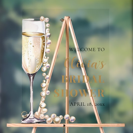 パールとプロセッコのウェルカムサイン 結婚前のお祝い アクリルサイン (ニュートラル)