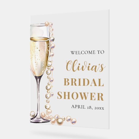 パールとプロセッコのウェルカムサイン 結婚前のお祝い アクリルサイン (傾斜)