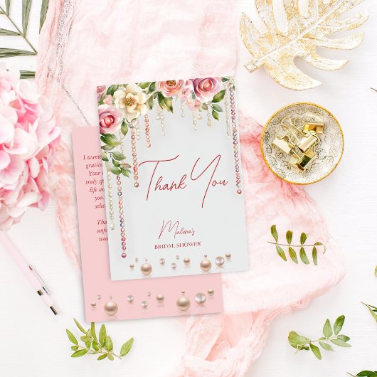 パールとプロセッコのエレガントなブライズシャワー サンキューカード