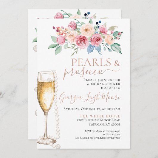 パールとプロセッコのシャワー招待状 招待状 (正面/裏面)