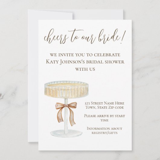 パールとプロセッコのブライズシャワー招待状 招待状 (正面)