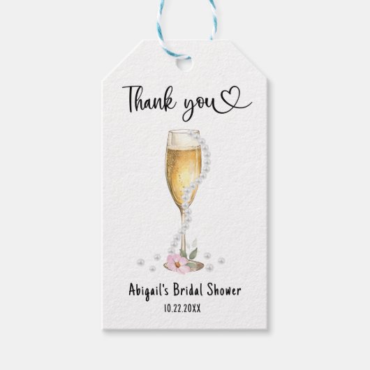 パールとプロセッコのブライズシャワー ご招待ありがとう ギフトタグ (正面)