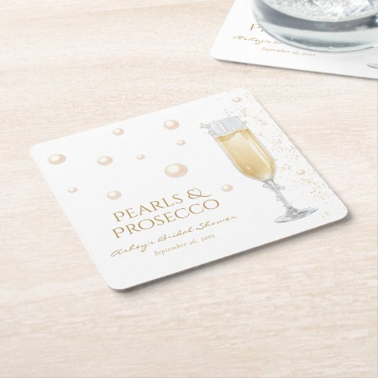 パールとプロセッコのブライズシャワー スクエアペーパーコースター (アングル)