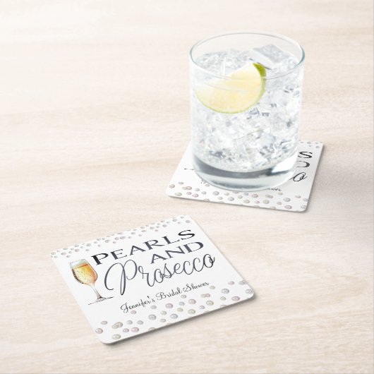 パールとプロセッコのブライズシャワー スクエアペーパーコースター (インサイチュ)