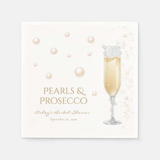 パールとプロセッコのブライズシャワー スタンダードカクテルナプキン (正面)