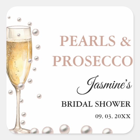 パールとプロセッコのブライズシャワー パーティー スクエアシール (正面)