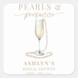 パールとプロセッコのブライダルシャワーステッカー スクエアシール
