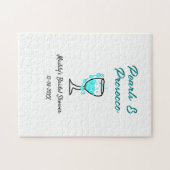 パールとプロセッコのブルー ブラック ネーム ブライズ シャワー ジグソーパズル (横)