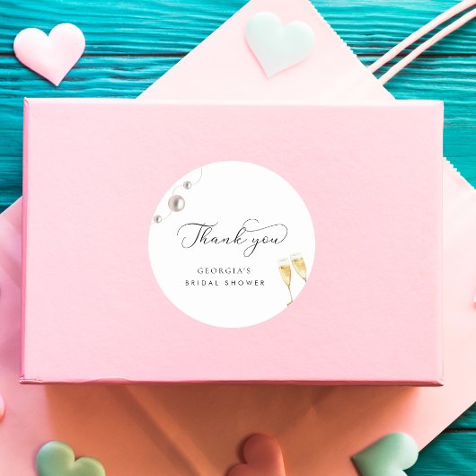 パールとプロセッコの感謝を伝える ブライダルシャワーのお礼 ラウンドシール