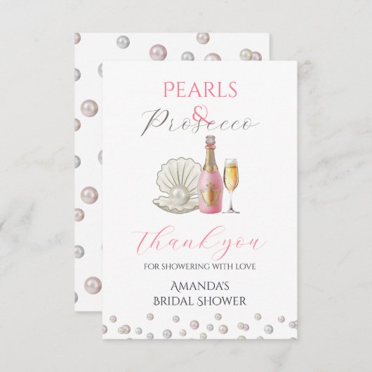 パールとプロセッコピンクのブライダルシャワー サンキューカード (正面/裏面)