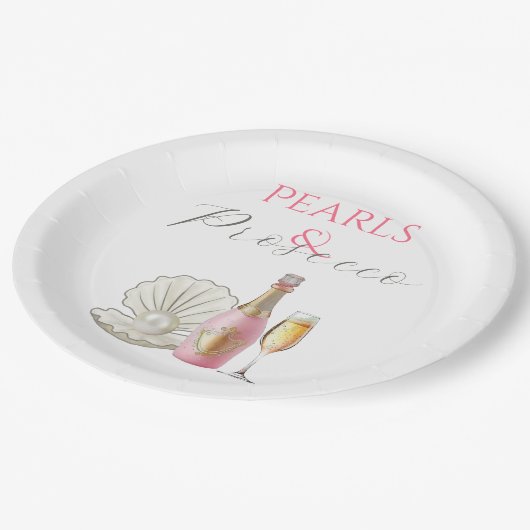 パールとプロセッコピンクのブライダルシャワー ペーパープレート (アングル)
