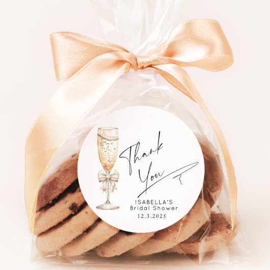 パールとプロセッコブライダルシャワーありがとう ラウンドシール