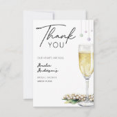 パールとプロセッコ エレガントなグリーンのブライダルシャワー サンキューカード (正面)