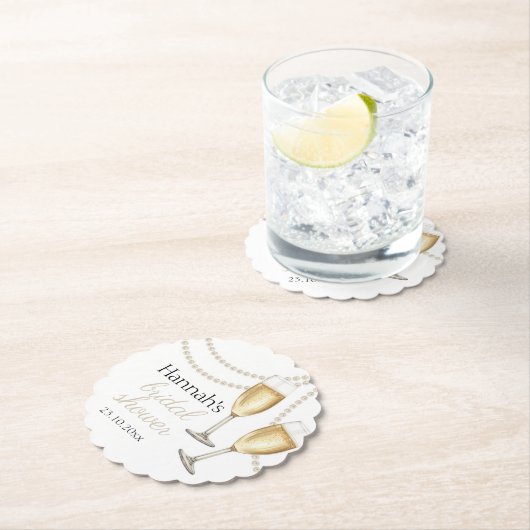 パールとプロセッコ エレガントなブライダルシャワー ペーパーコースター (インサイチュ)