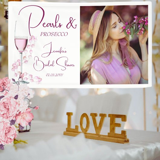 パールとプロセッコ エレガント ブライダルシャワー バナー 横断幕