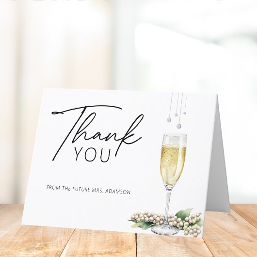 パールとプロセッコ エレガント ブライダルシャワー 折り畳み サンキューカード