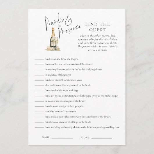 パールとプロセッコ ゲストを探せ 結婚前お披露目ゲーム カード (正面)