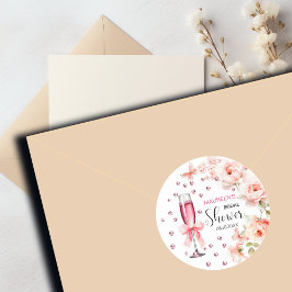 パールとプロセッコ ダスティピンク ローズ ブライダル シャワー ラウンドシール