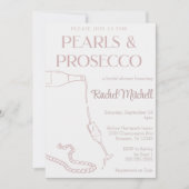 パールとプロセッコ ピンクのウェディング/ランジェリー シャワー 招待状 (正面)