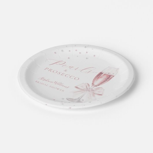 パールとプロセッコ ピンクのブライダルシャワー ペーパープレート (アングル)