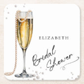 パールとプロセッコ ミニマル ブライダルシャワー スクエアペーパーコースター (正面)