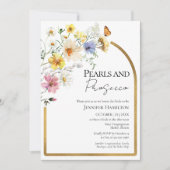 パールとプロセッコ ワイルドフラワー ボヘミア ブライダルシャワー 招待状 (正面)